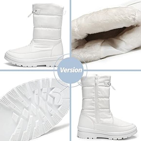 Hypocrute Womens SIze 9.5 White Nylon Mid Calf Faux Fur Lined Winter Snow Boots - Picture 5 of 7